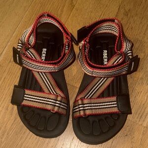 Burberry Kids Black and Red Striped Sandals